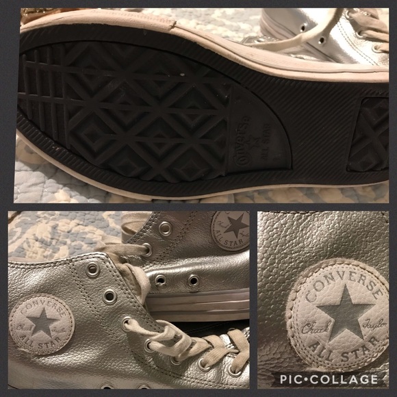 Converse High Tops Silver Leather 3 youth 5 Women - Picture 3 of 3